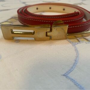 Ralph Lauren Red Leather Belt with Gold Buckle